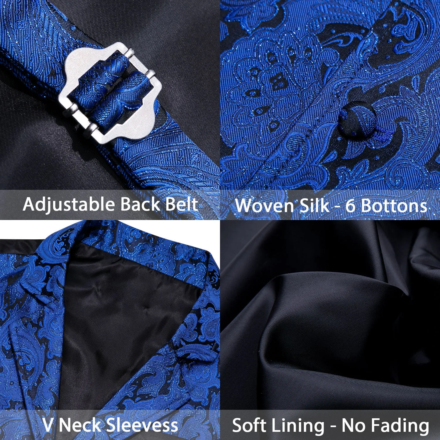 Black Blue Paisley Jacquard Men's Collar Victorian Suit Vest