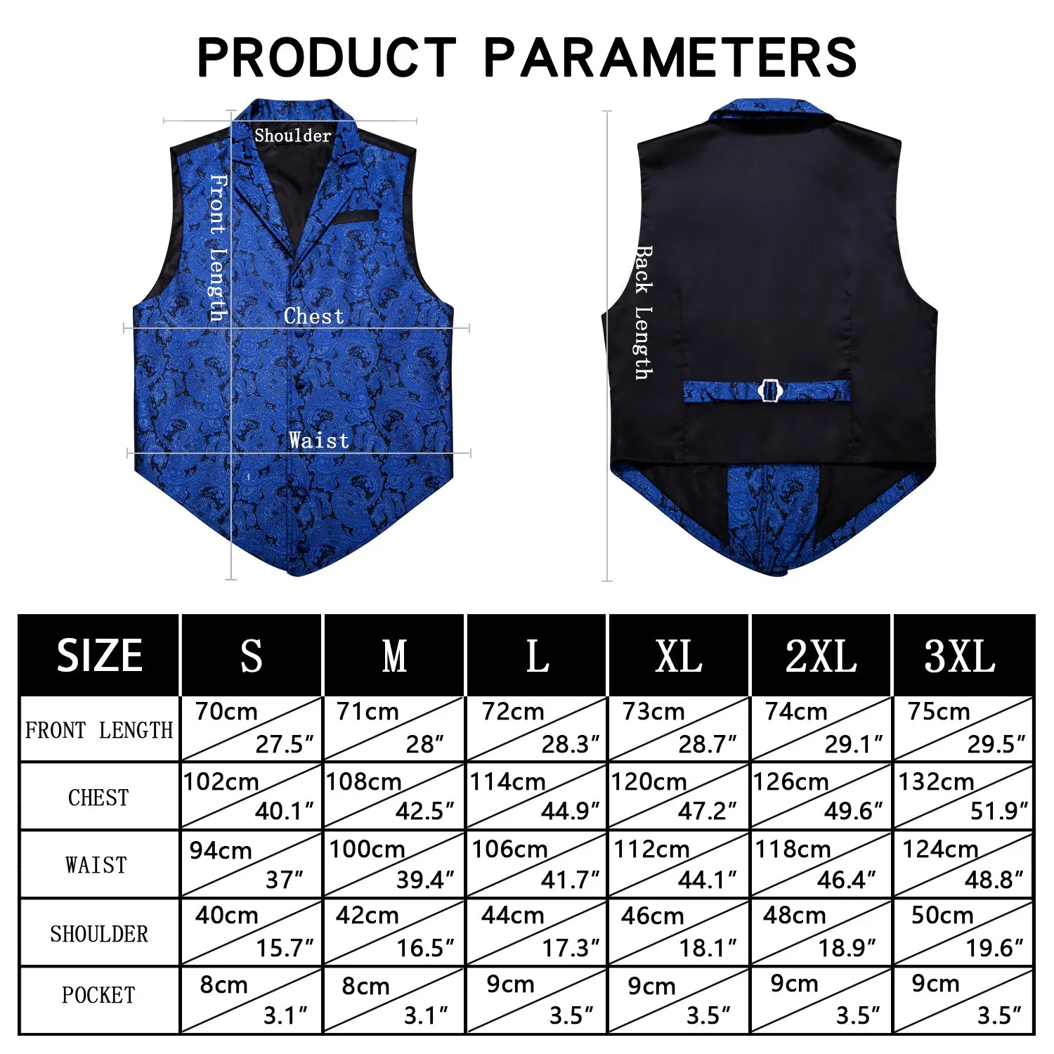 Black Blue Paisley Jacquard Men's Collar Victorian Suit Vest