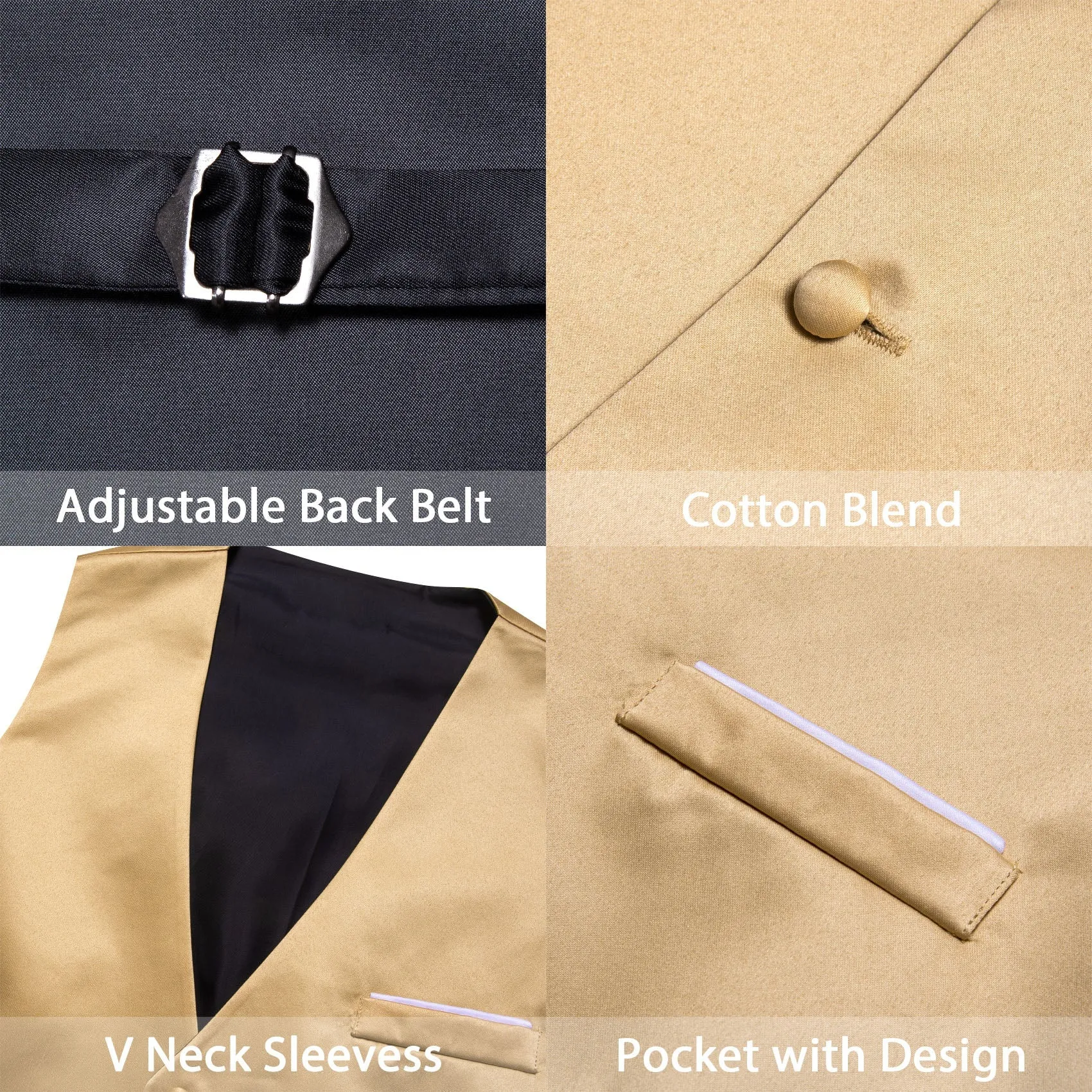 Champagne Solid Satin Men's V-Neck Business Vest