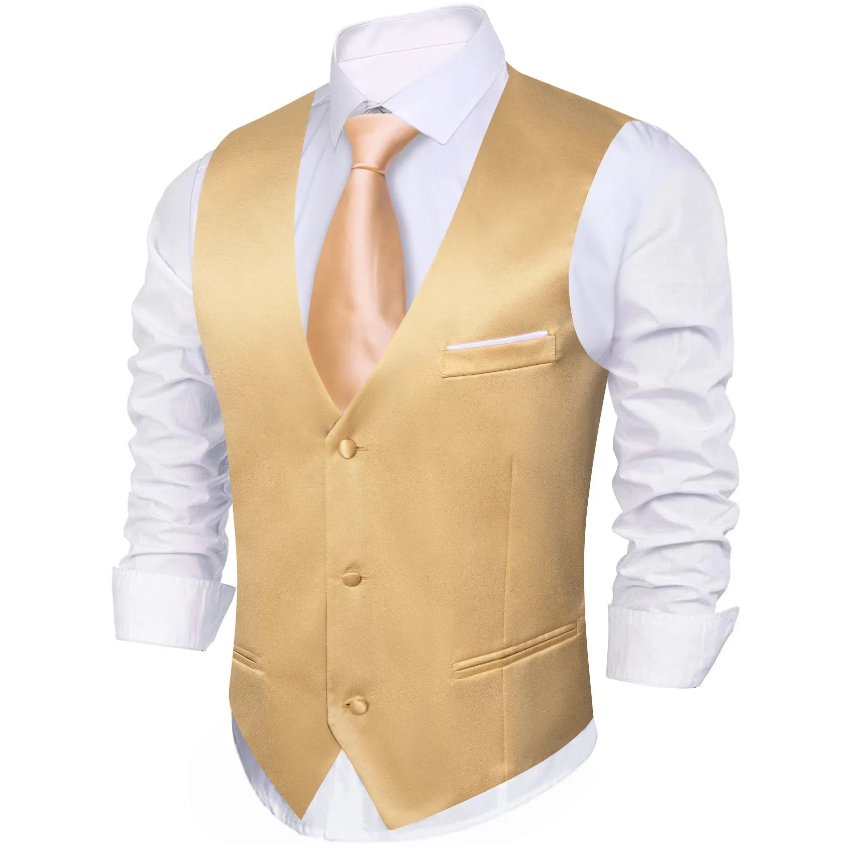 Champagne Solid Satin Men's V-Neck Business Vest