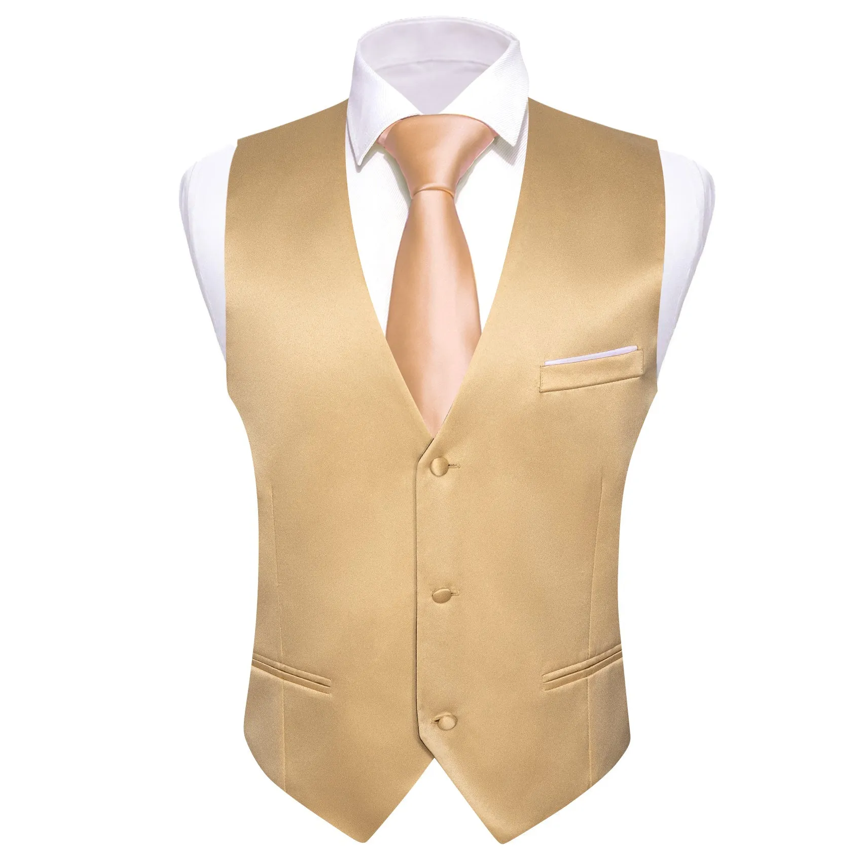 Champagne Solid Satin Men's V-Neck Business Vest