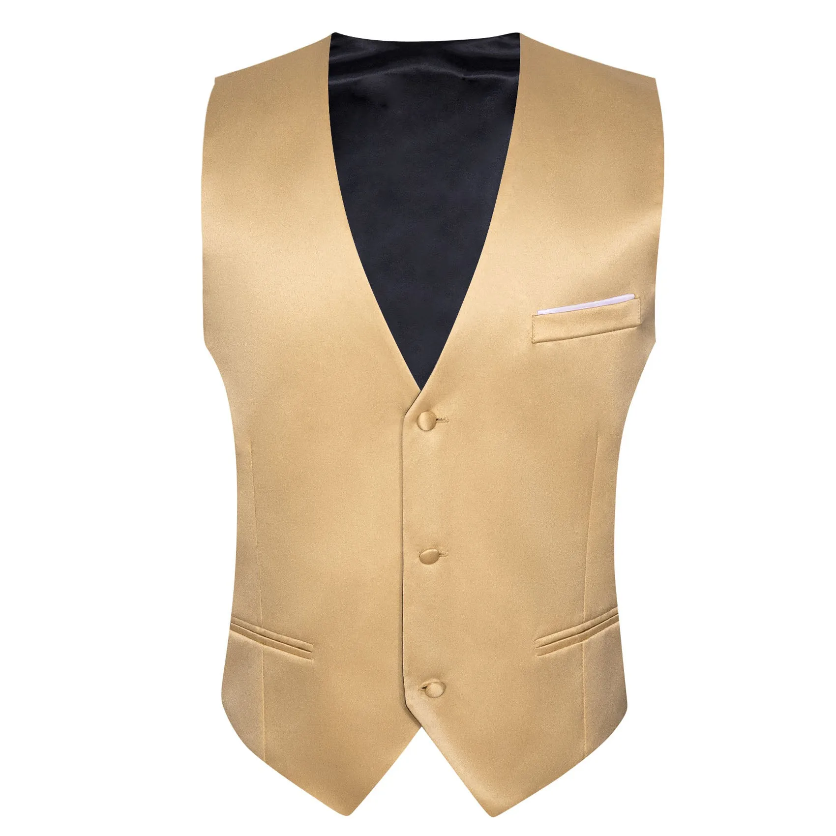 Champagne Solid Satin Men's V-Neck Business Vest