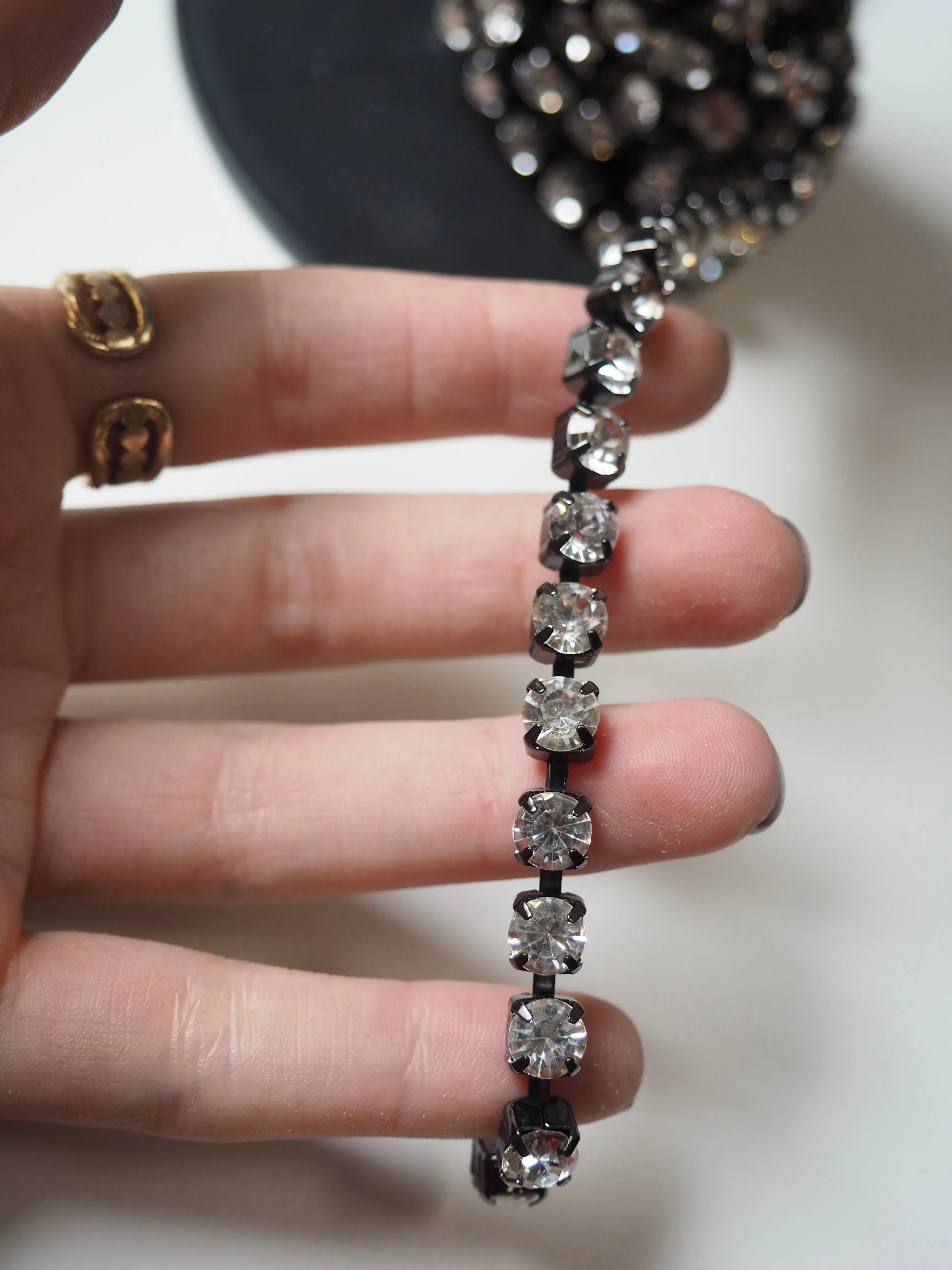 Clear Crystal   Black Metal Cup Chain - 5mm