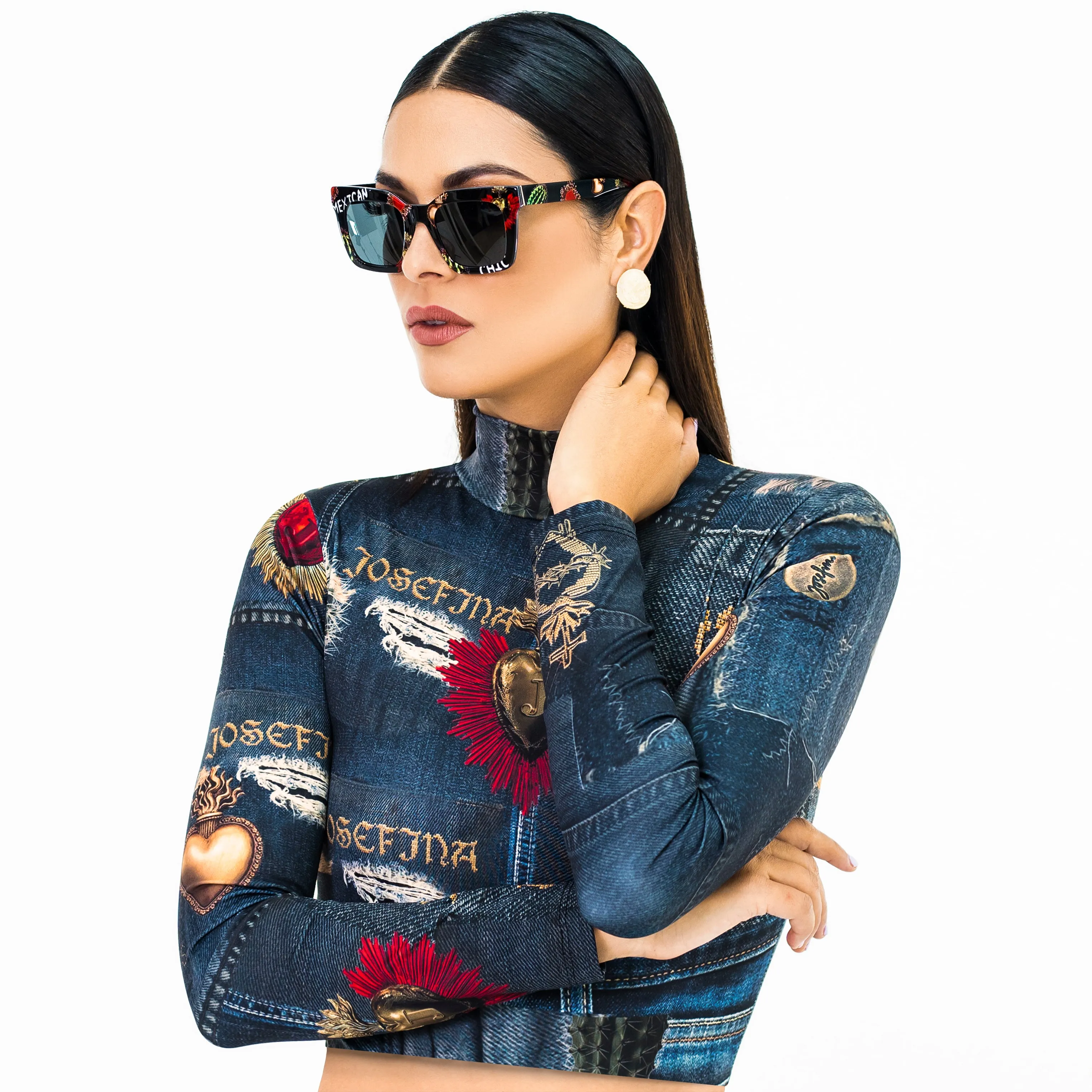 Crop top denim sagrados corazones