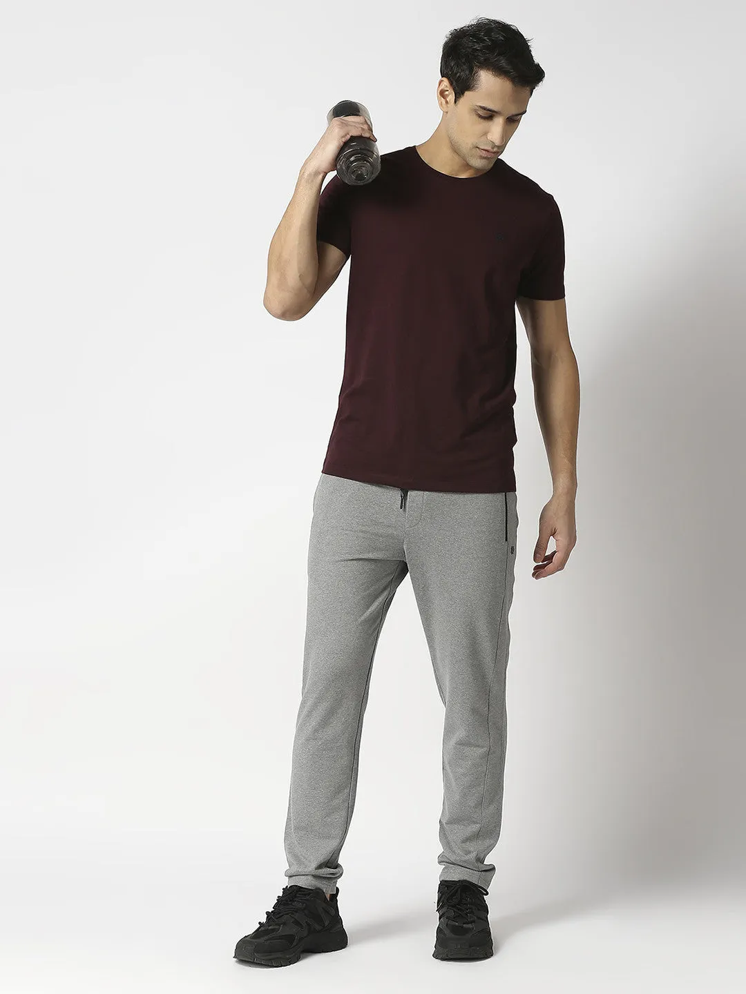 Grey Melange French Terry Lycra Track Pants