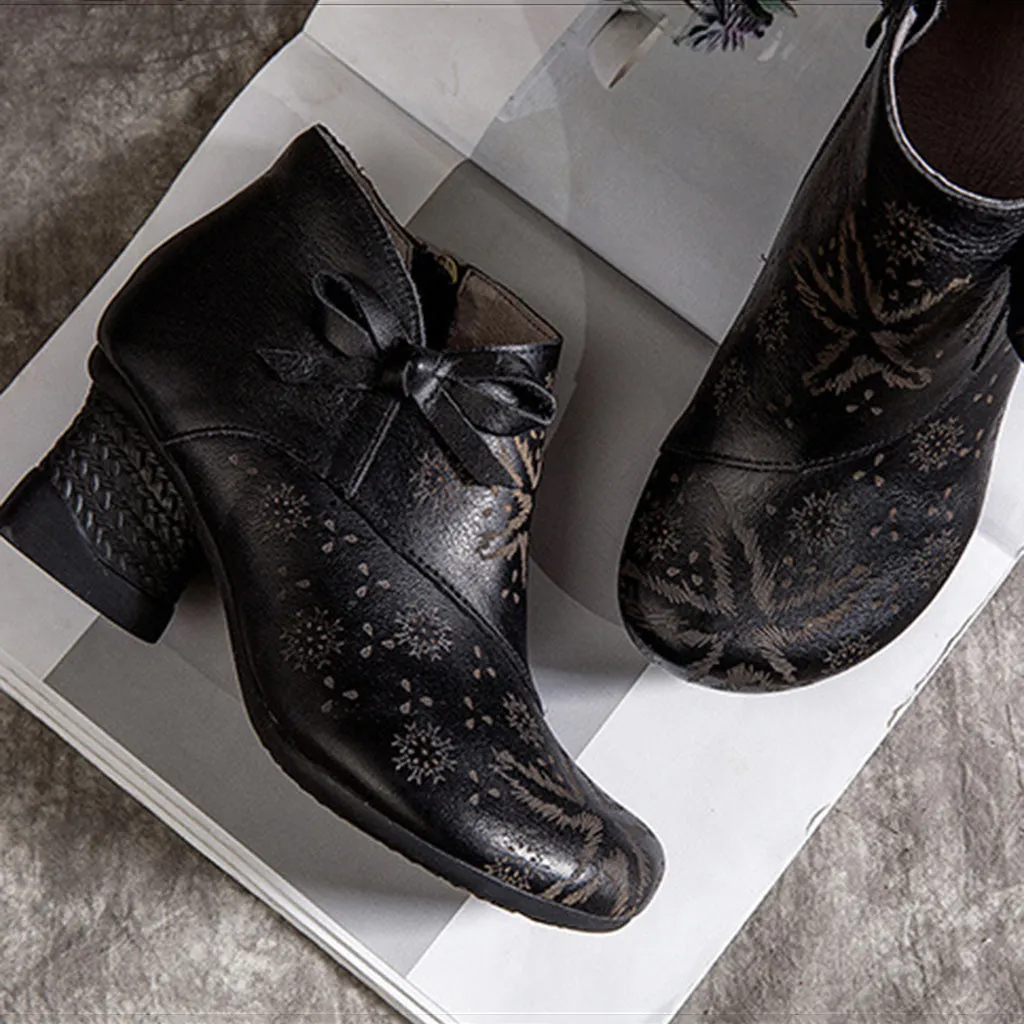 National Style Leather Retro Chunky Shoes