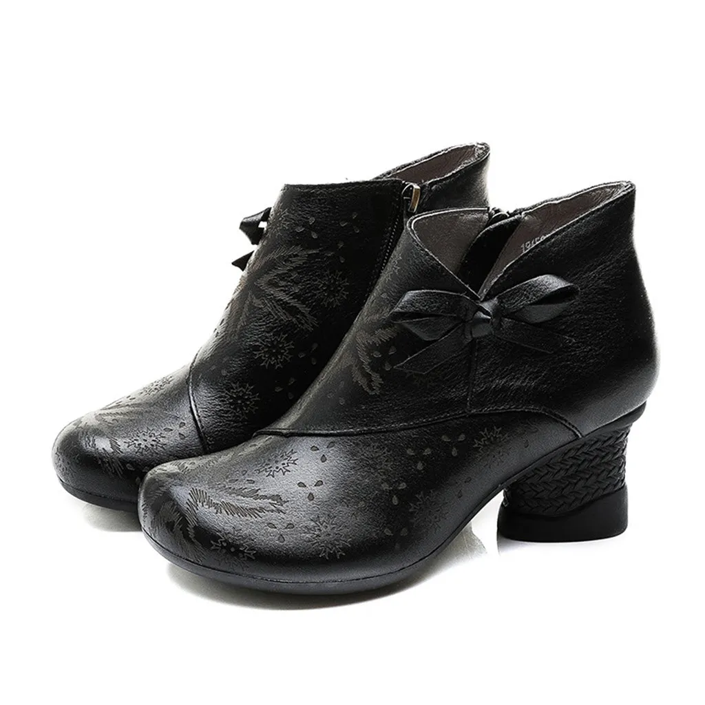 National Style Leather Retro Chunky Shoes