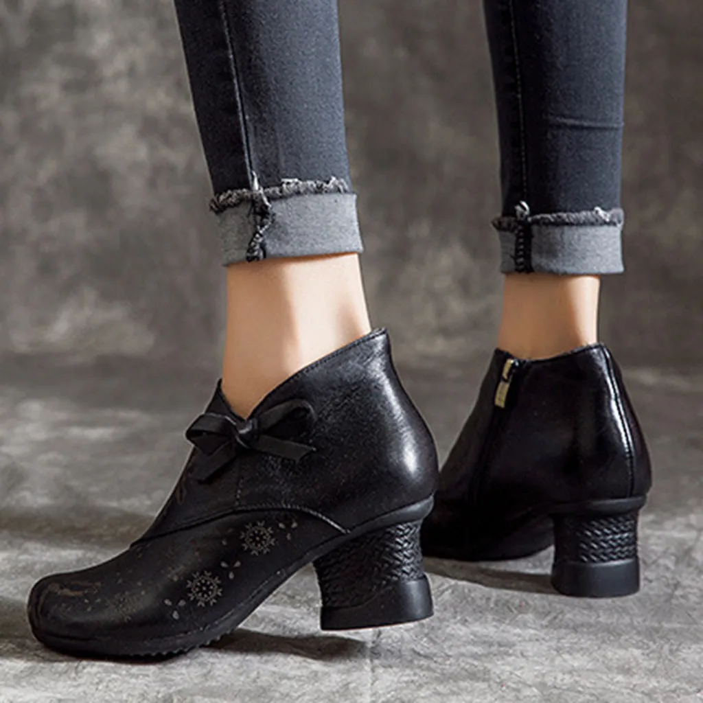 National Style Leather Retro Chunky Shoes