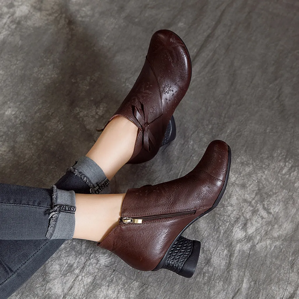 National Style Leather Retro Chunky Shoes