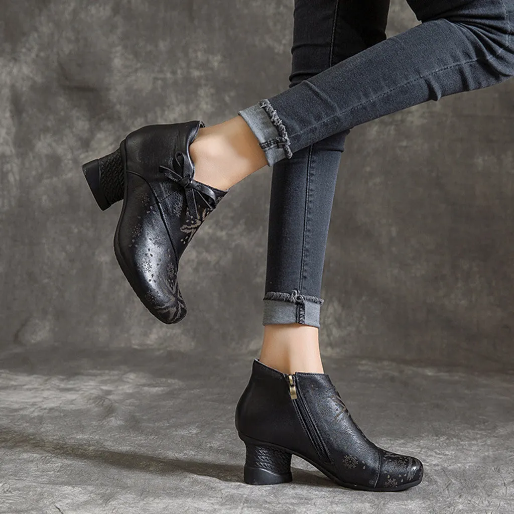 National Style Leather Retro Chunky Shoes