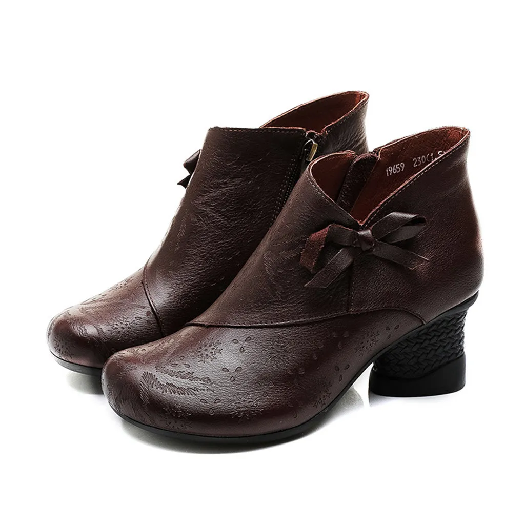 National Style Leather Retro Chunky Shoes
