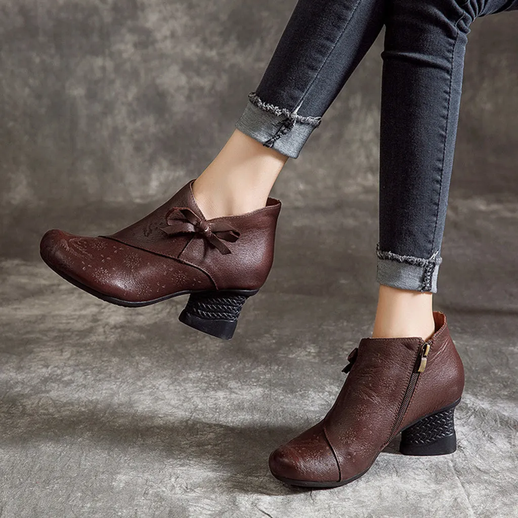 National Style Leather Retro Chunky Shoes