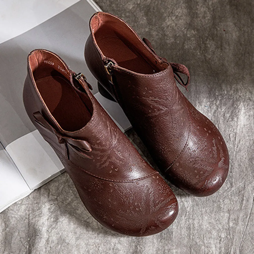 National Style Leather Retro Chunky Shoes
