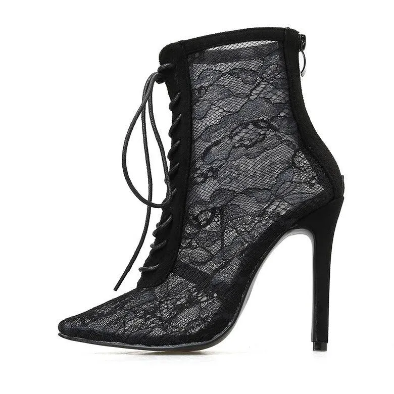 NewMid-calf Pointed Toe Thin Heel Mesh Boots