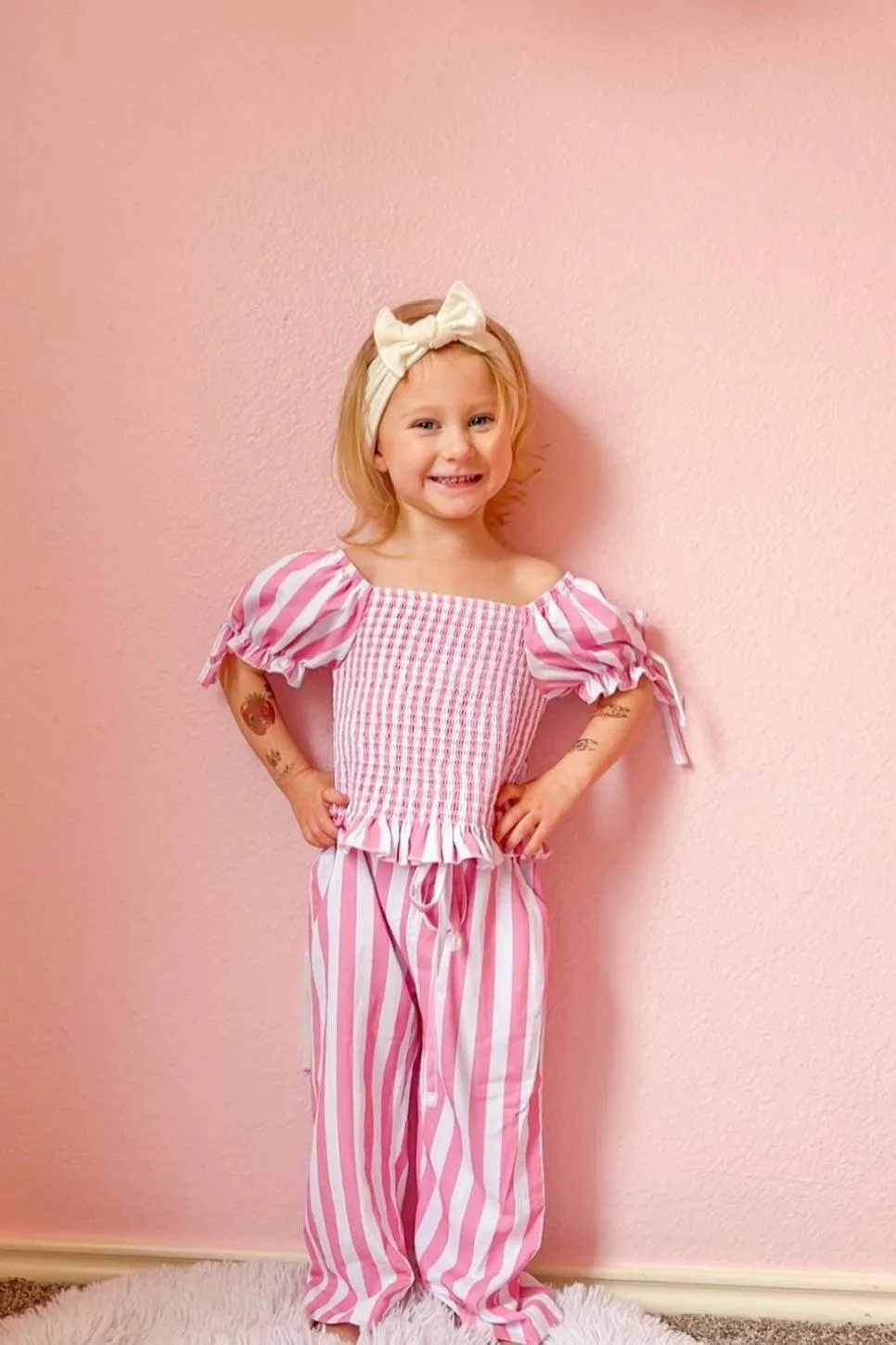 Pink & White Stripe Pant Set