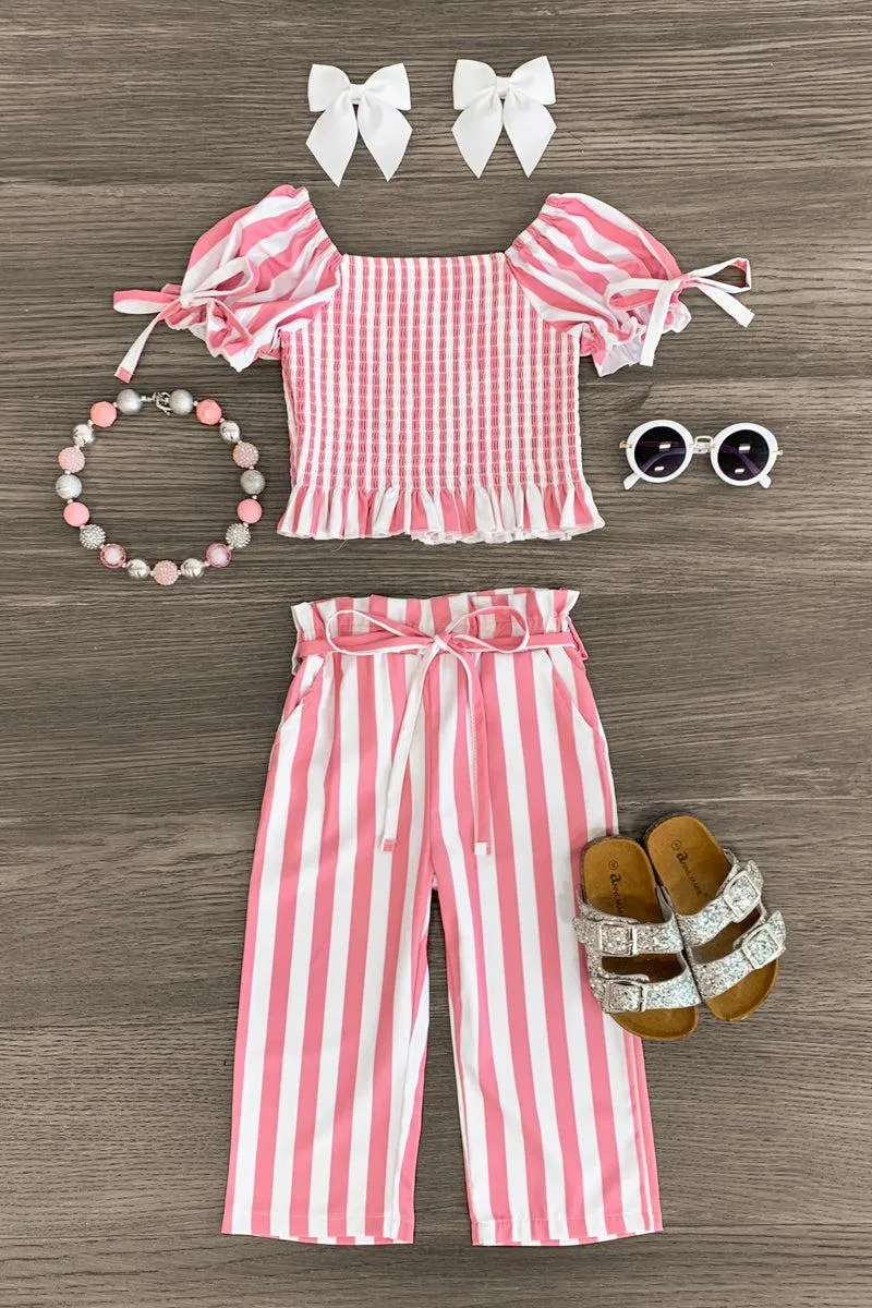 Pink & White Stripe Pant Set