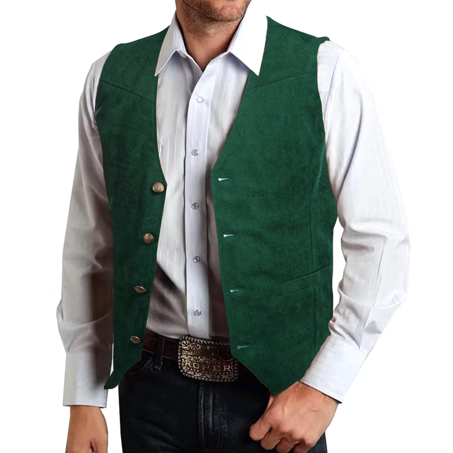 Ties2you Button Vest Dark Green Suede Solid Men's Single Vest Classic