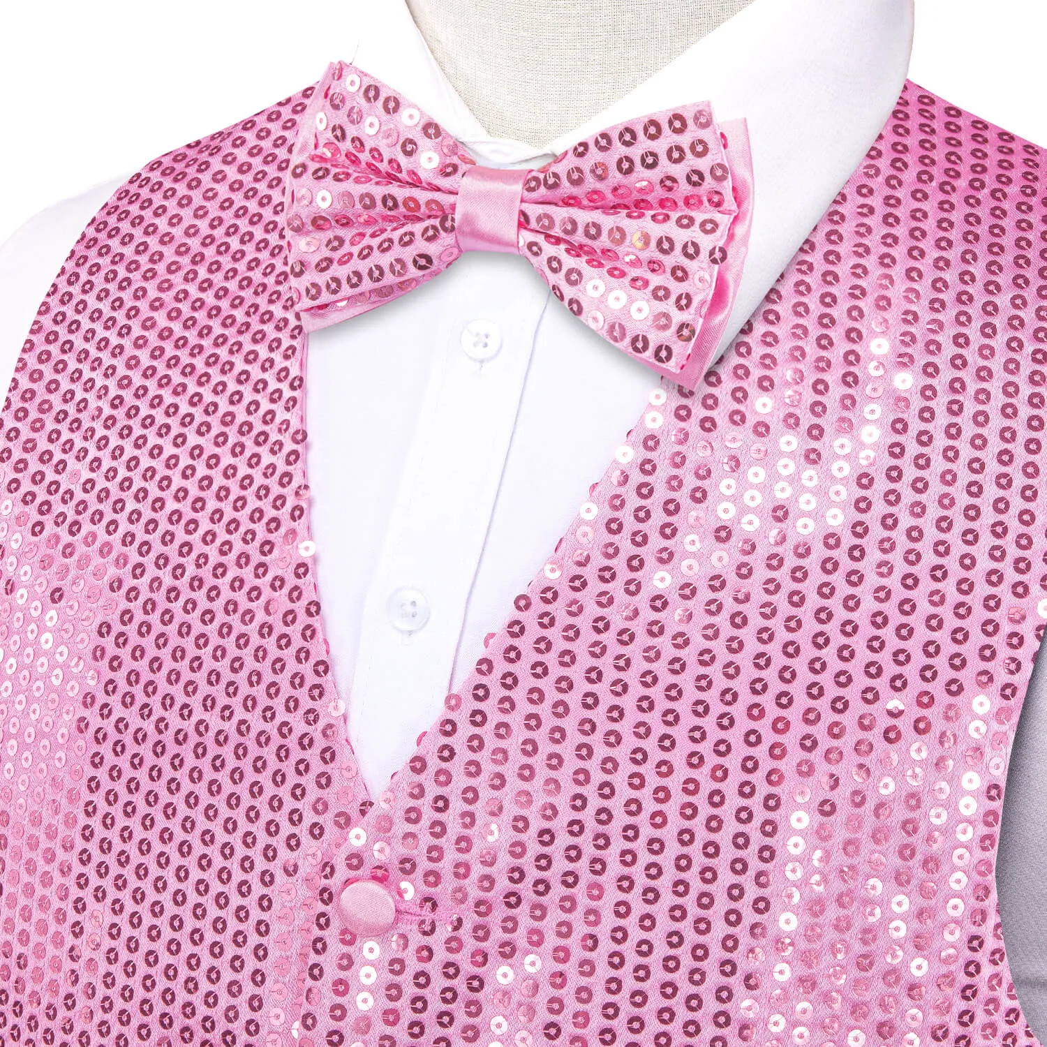 Ties2you Men's Casual Vest Shining Taffy Pink Sequins Vest Bow Tie Set