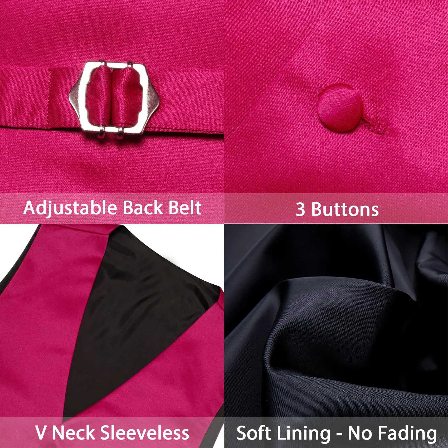 Ties2you Work Vest Cerise Pink Solid Mens Dress Vest Necktie Bowtie Set 5PC