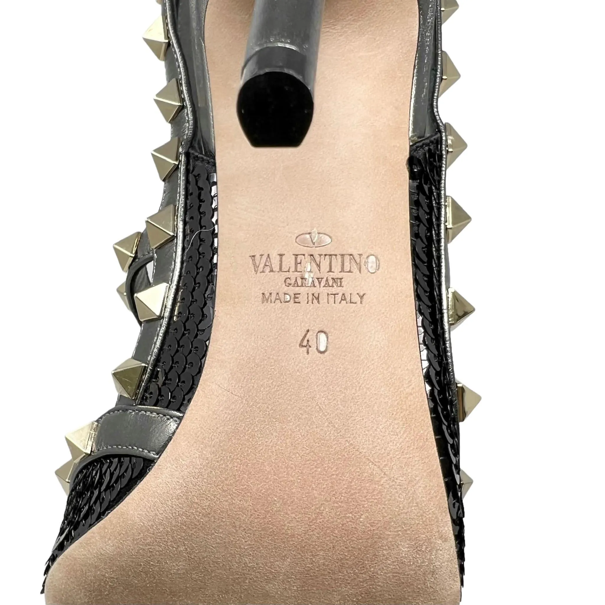 Valentino Black Sequin Rockstud Pumps 40
