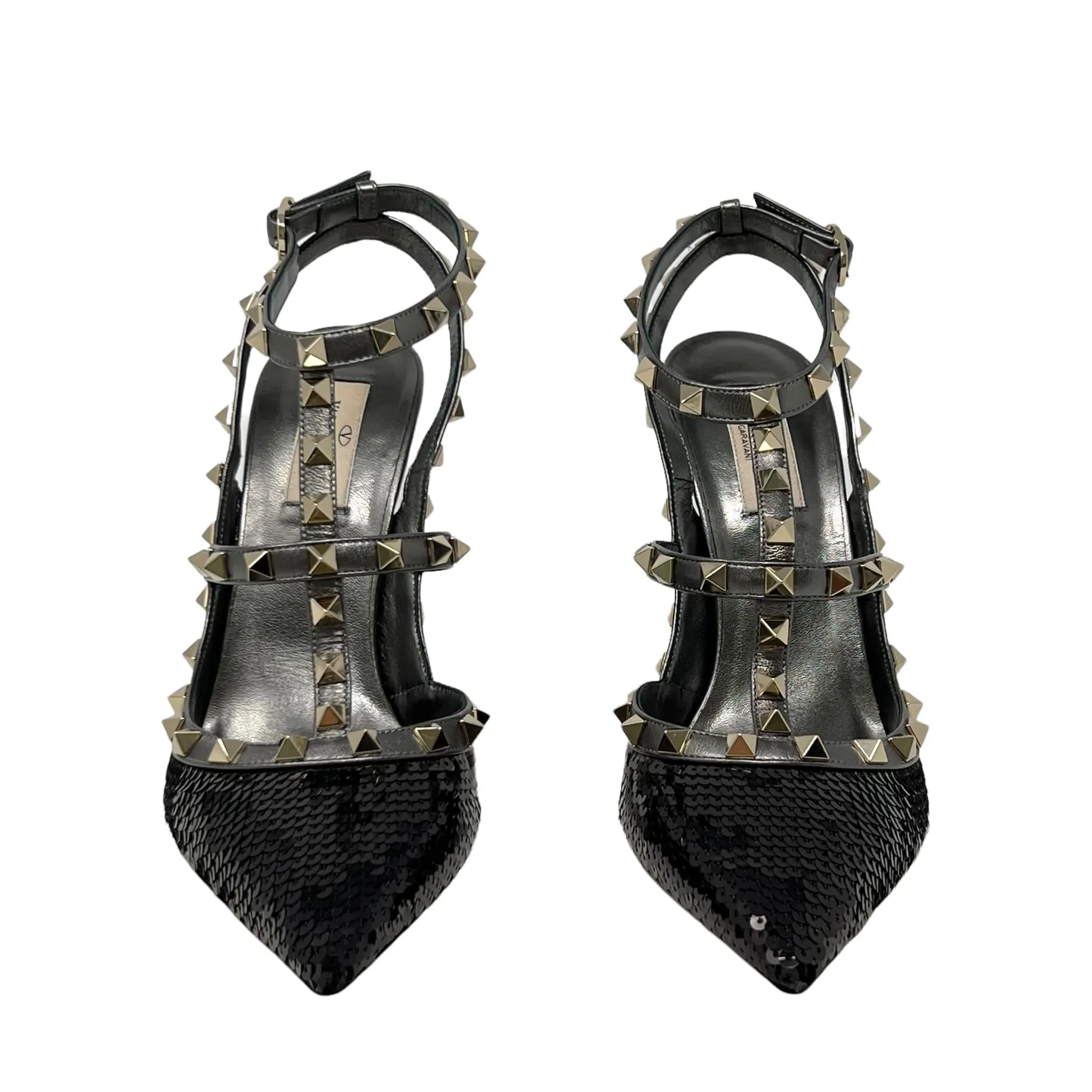 Valentino Black Sequin Rockstud Pumps 40